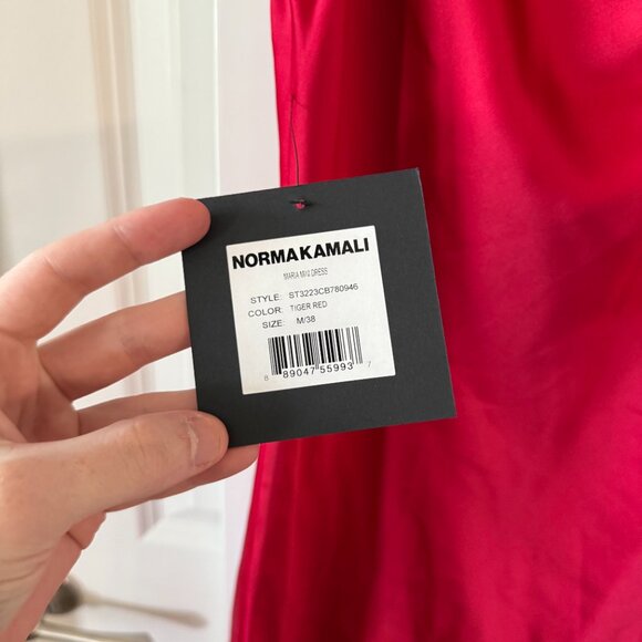 New With Tags Norma Kamali MARIA MINI DRESS Size Medium Color Tiger Red - Picture 2 of 5